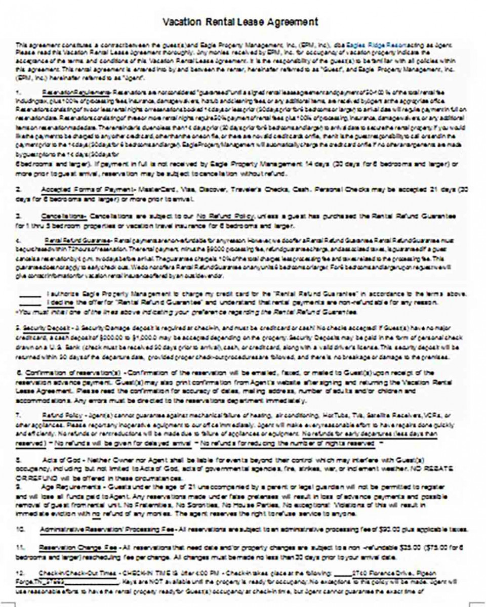 Vacation Rental Lease Agreement Vacation Rental Lease Agreement