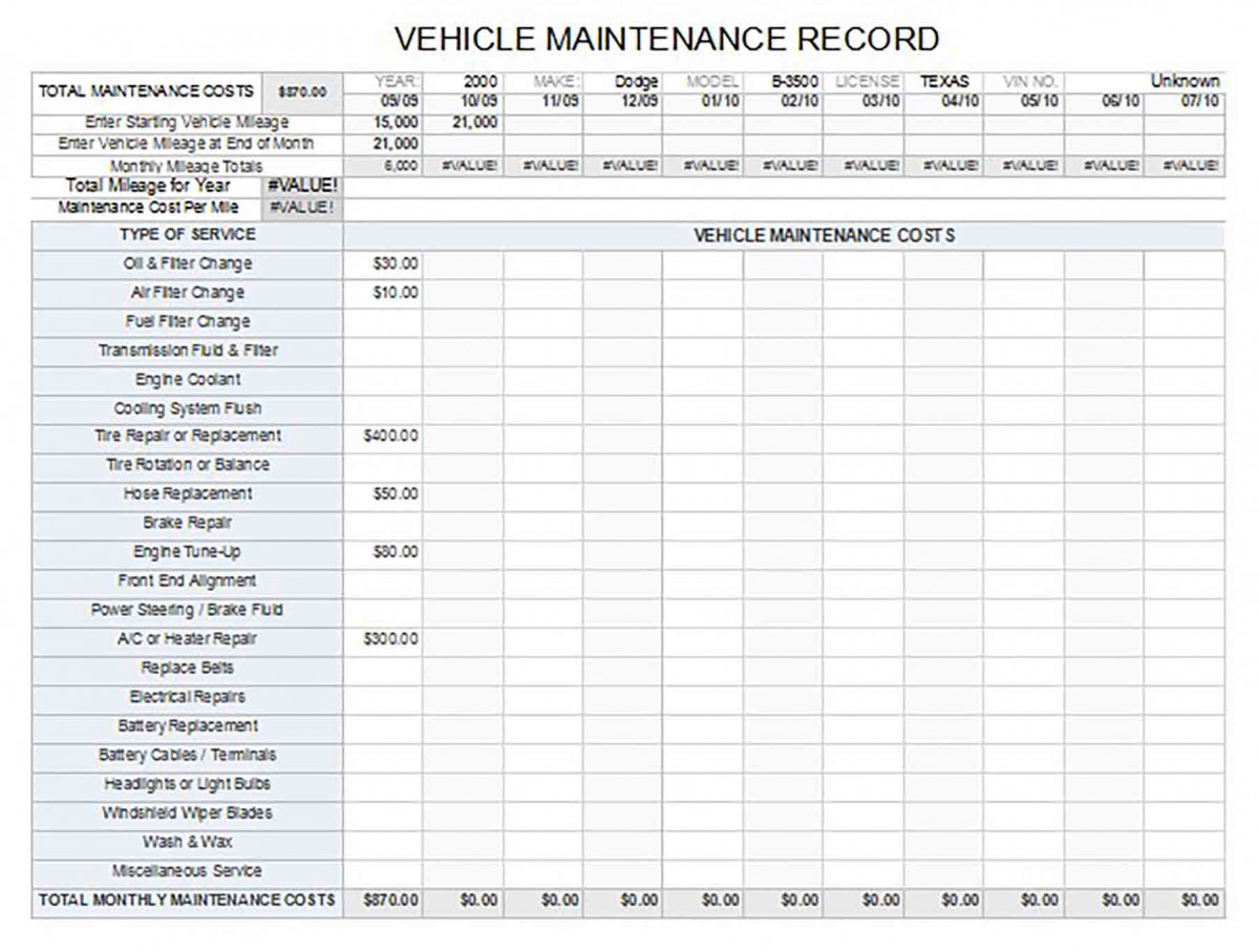 Vehicle Maintenance Log Sample1 Vehicle Maintenance Log Sample1