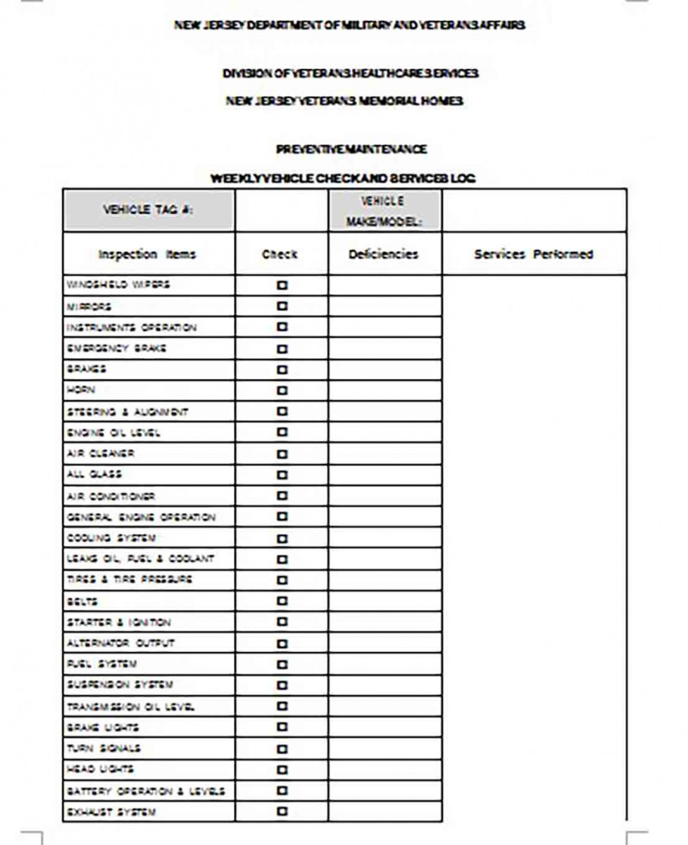 Weekly Vehicle Maintenance Log templates Weekly Vehicle Maintenance Log templates