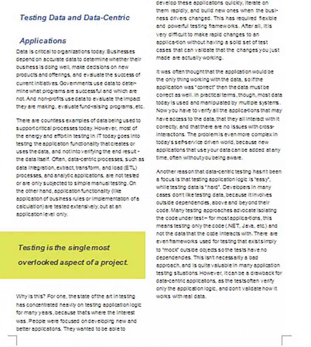 White Paper for Data Testing White Paper for Data Testing