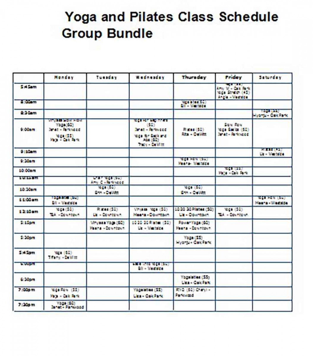 Yoga and Pilates Class Schedule Yoga and Pilates Class Schedule