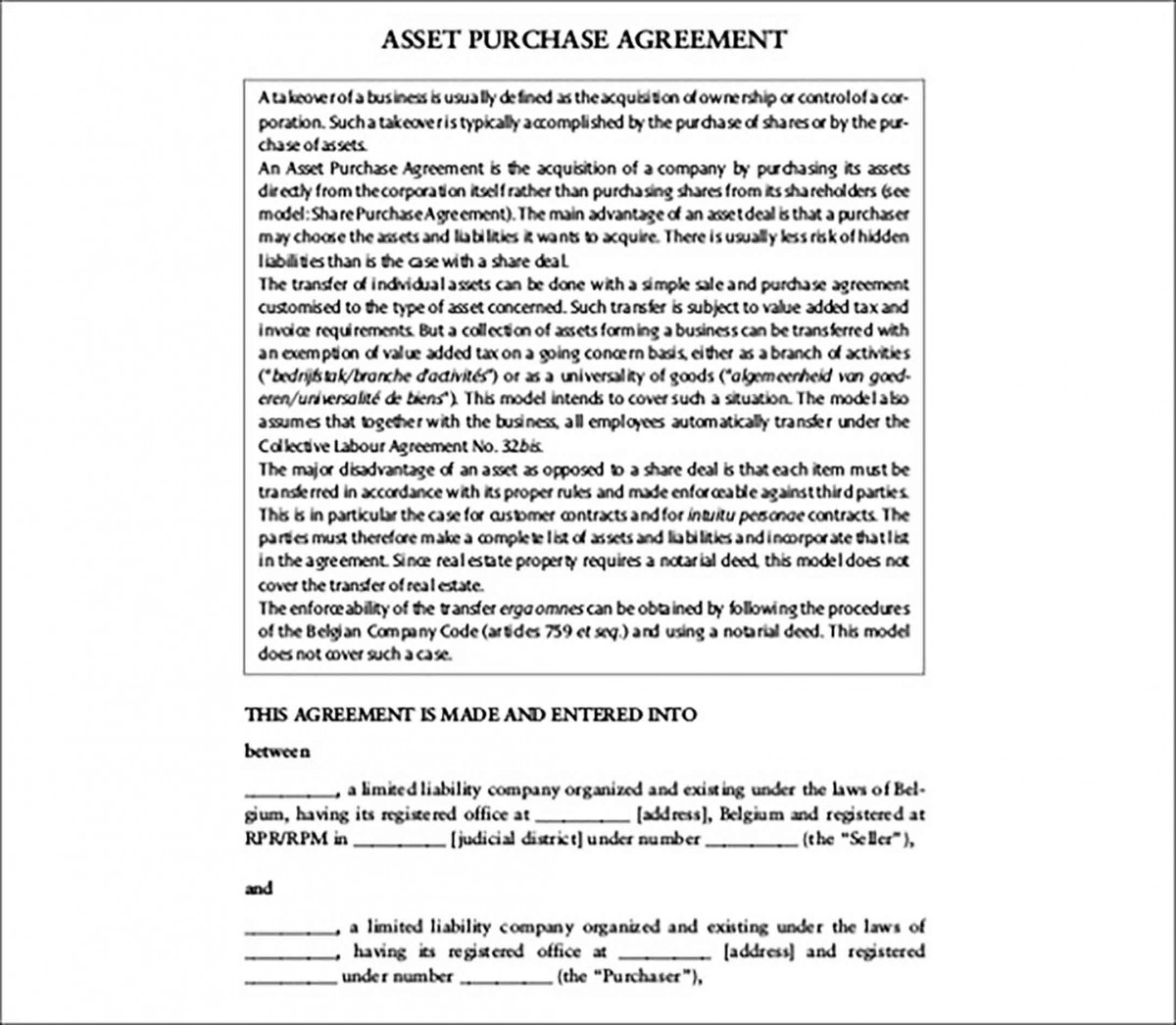 asset purchase agreement asset purchase agreement