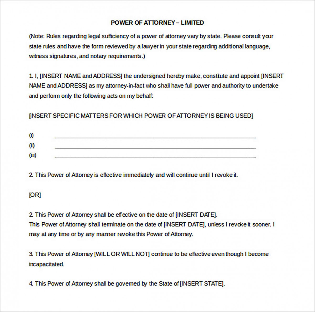 limited power of attorney limited power of attorney