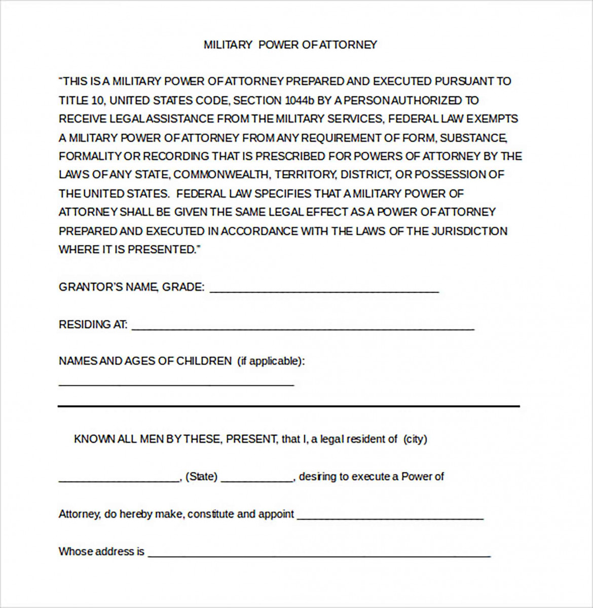 military power of attorney military power of attorney