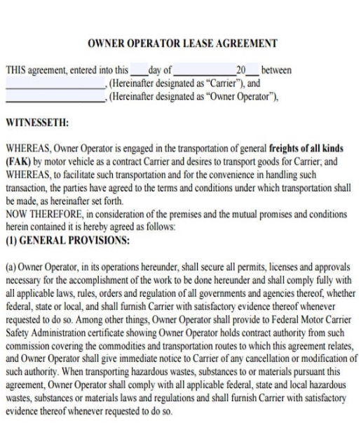 operator lease agreement template trucking company operator lease agreement template trucking company